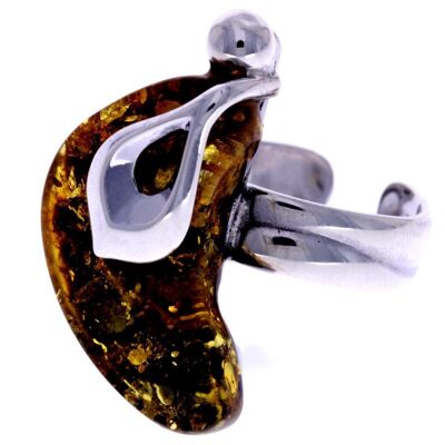 Anello unico in argento sterling 925 e vera ambra baltica verde - RG0602