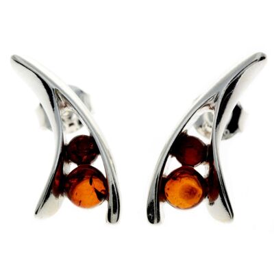 Boucles d'oreilles modernes en argent sterling 925 et ambre de la Baltique - GL112