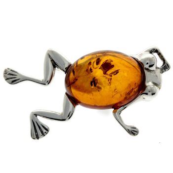 Broche grenouille en argent sterling 925 et ambre de la Baltique - 4011 1