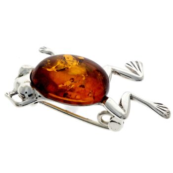 Broche grenouille en argent sterling 925 et ambre de la Baltique - 4011 3