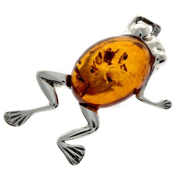 Broche grenouille en argent sterling 925 et ambre de la Baltique - 4011 4