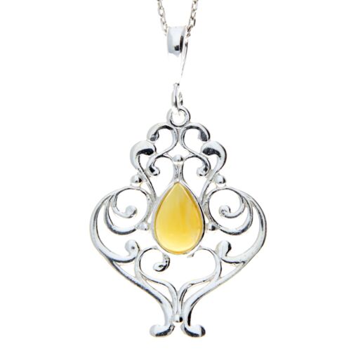 925 Sterling Silver & Baltic Amber Large Modern Pendant - M2001L