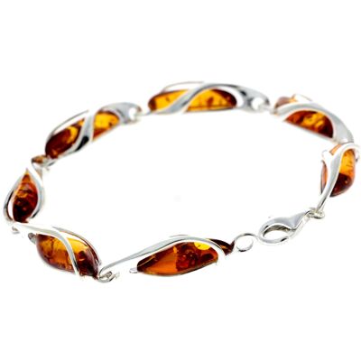 925 Sterling Silver & Baltic Amber Modern Link Bracelet - GL547