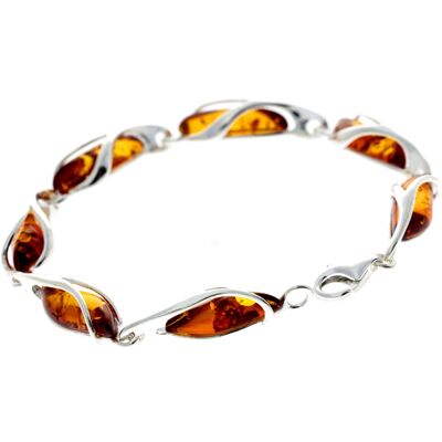 925 Sterling Silver & Baltic Amber Modern Link Bracelet - GL547