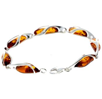 Bracelet à maillons modernes en argent sterling 925 et ambre de la Baltique - GL547 2