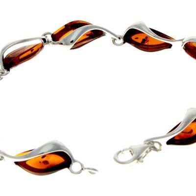 925 Sterling Silver & Cognac Baltic Amber Modern Link Bracelet - GL539
