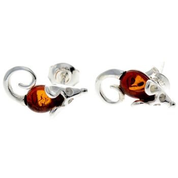 Boucles d'oreilles petite souris en argent sterling 925 et ambre de la Baltique - GL188 1