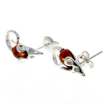 Boucles d'oreilles petite souris en argent sterling 925 et ambre de la Baltique - GL188 2