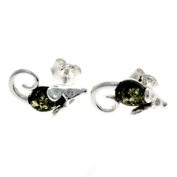 Boucles d'oreilles petite souris en argent sterling 925 et ambre de la Baltique - GL188 5