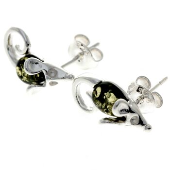 Boucles d'oreilles petite souris en argent sterling 925 et ambre de la Baltique - GL188 6