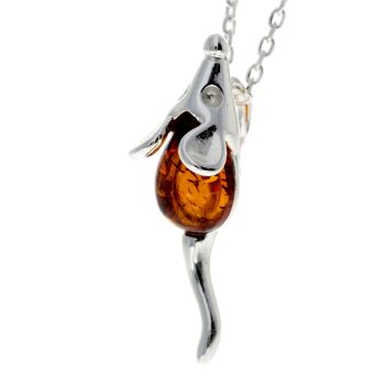 Pendentif petite souris en argent sterling 925 et ambre de la Baltique - GL2009 2