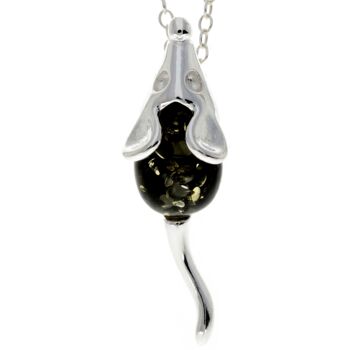 Pendentif petite souris en argent sterling 925 et ambre de la Baltique - GL2009 5