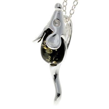 Pendentif petite souris en argent sterling 925 et ambre de la Baltique - GL2009 6