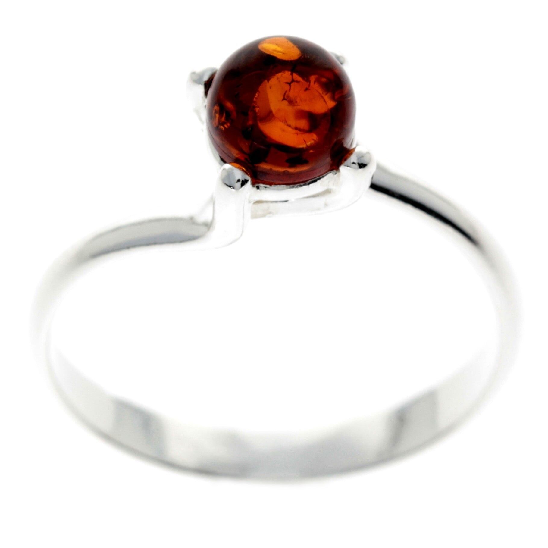 Moderner Ring aus 925er Sterlingsilber und baltischem Bernstein - M485 - Cognac