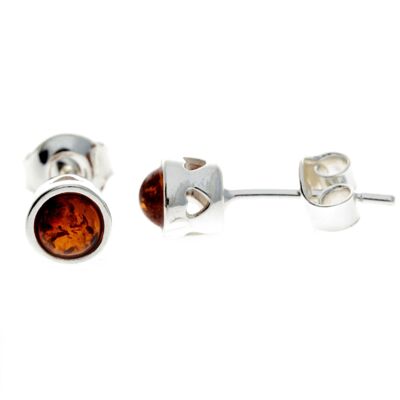 925 Sterling Silver & Baltic Amber Modern Heart Studs Earrings - GL169