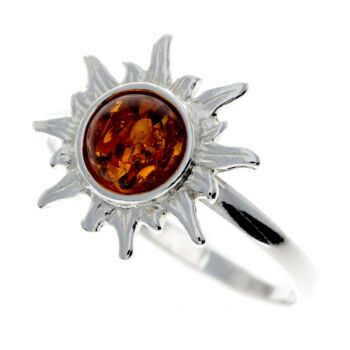 Bague Soleil / Étoile en Argent 925 & Ambre de la Baltique - M730 - Vert 2