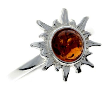 Bague Soleil / Étoile en Argent 925 & Ambre de la Baltique - M730 - Vert 4