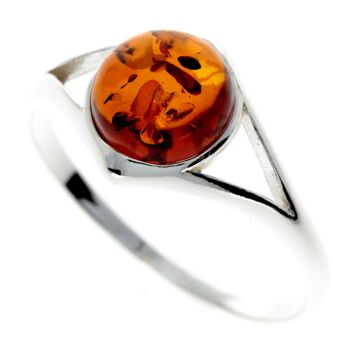 Bague en argent sterling 925 et ambre de la Baltique avec pierre ronde classique - M731 - Cognac 2