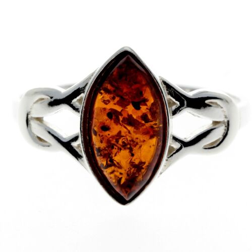 925 Sterling Silver & Baltic Amber Celtic Ring - M714 - Cognac