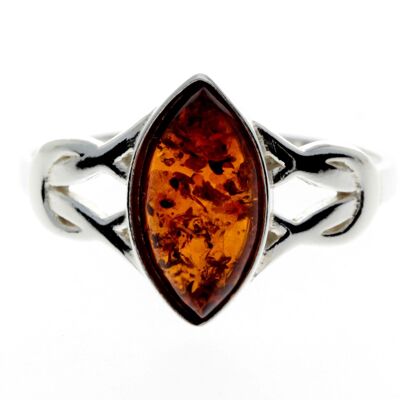 925 Sterling Silver & Baltic Amber Celtic Ring - M714 - Cognac