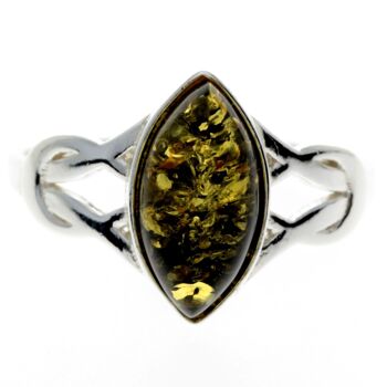 Bague celtique en argent sterling 925 et ambre de la Baltique - M714 - Vert 5