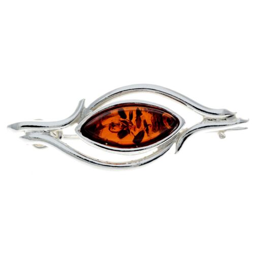 925 Sterling Silver & Baltic Amber Modern Brooch - M814