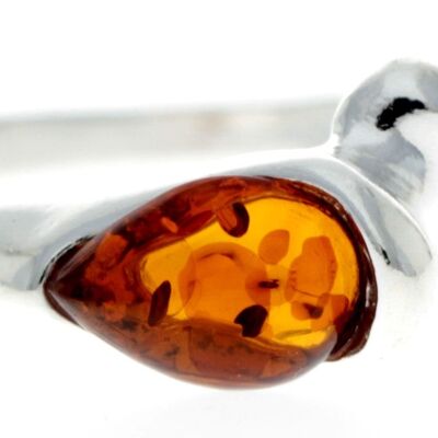 Bague moderne en forme de larme en argent sterling 925 et ambre de la Baltique - GL723 - Cognac