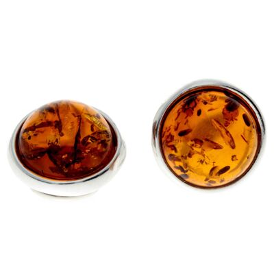 Boucles d'oreilles rondes classiques en argent sterling 925 et ambre de la Baltique - GL184