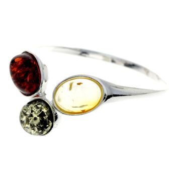 Bague classique en argent sterling 925 et ambre de la Baltique à 3 pierres 2