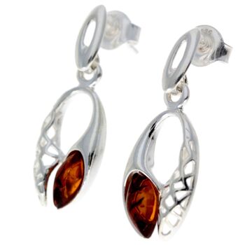 Boucles d'oreilles pendantes celtiques en argent sterling 925 et ambre de la Baltique - GL179 2