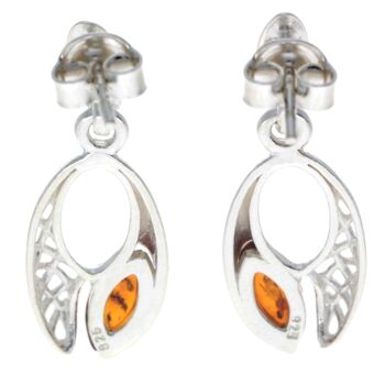 Boucles d'oreilles pendantes celtiques en argent sterling 925 et ambre de la Baltique - GL179 3