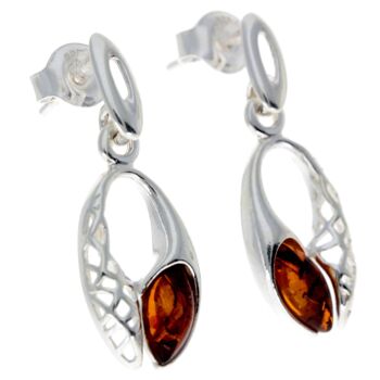 Boucles d'oreilles pendantes celtiques en argent sterling 925 et ambre de la Baltique - GL179 4