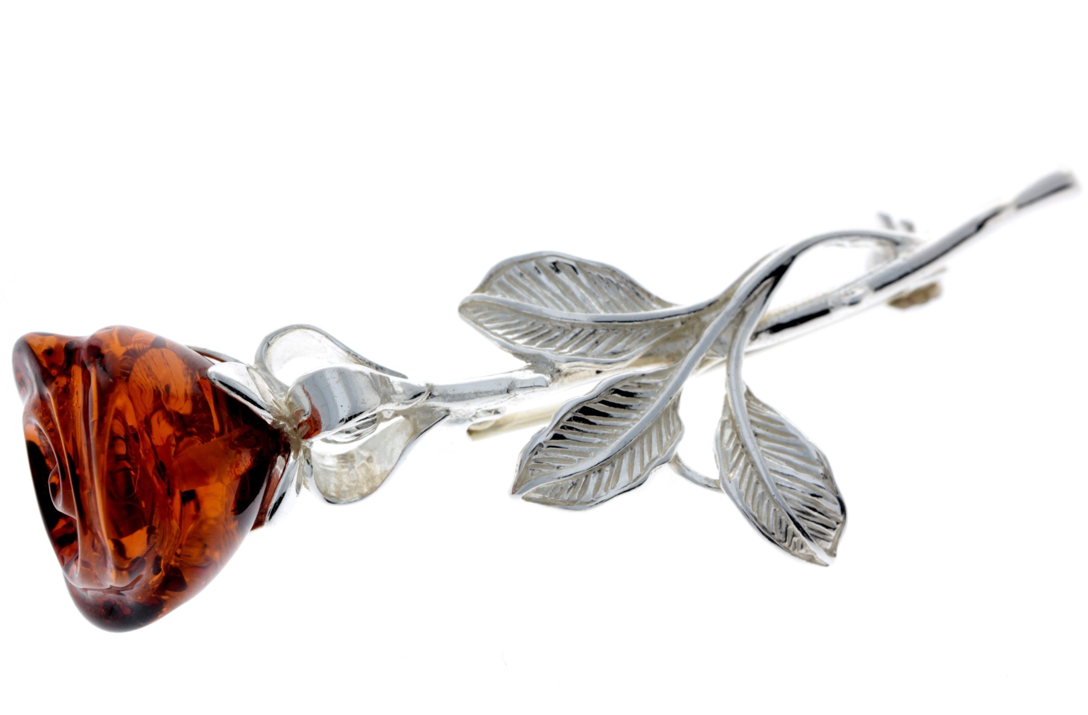 925 Sterling Silber & Baltischer Bernstein Rose Brosche - AD804