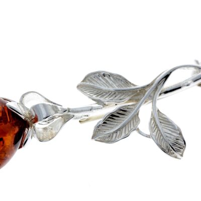 925 Sterling Silver & Baltic Amber Rose Brooch - AD804
