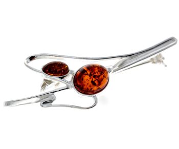 Broche moderne en argent sterling 925 et ambre de la Baltique - 4029 4