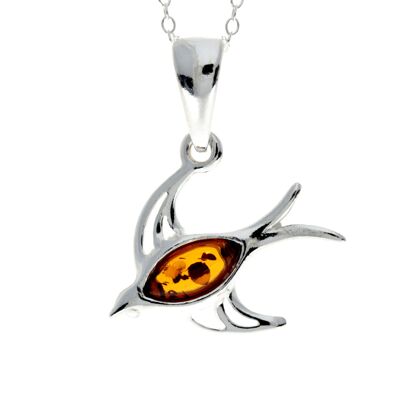925 Sterling Silver & Baltic Amber Flying High Swallow Bird - GL396