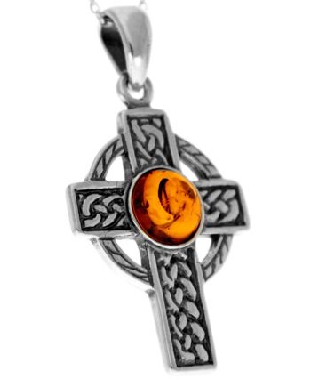 Pendentif croix celtique en argent sterling 925 et ambre de la Baltique - 1640 4