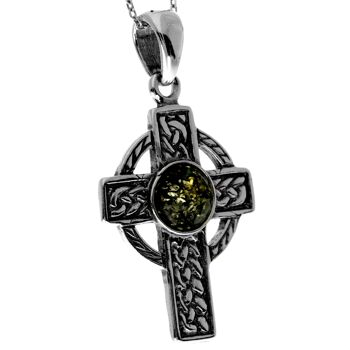Pendentif croix celtique en argent sterling 925 et ambre de la Baltique - 1640 8