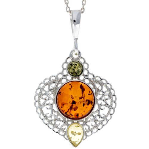 925 Sterling Silver & Baltic Amber Modern Pendant - M382