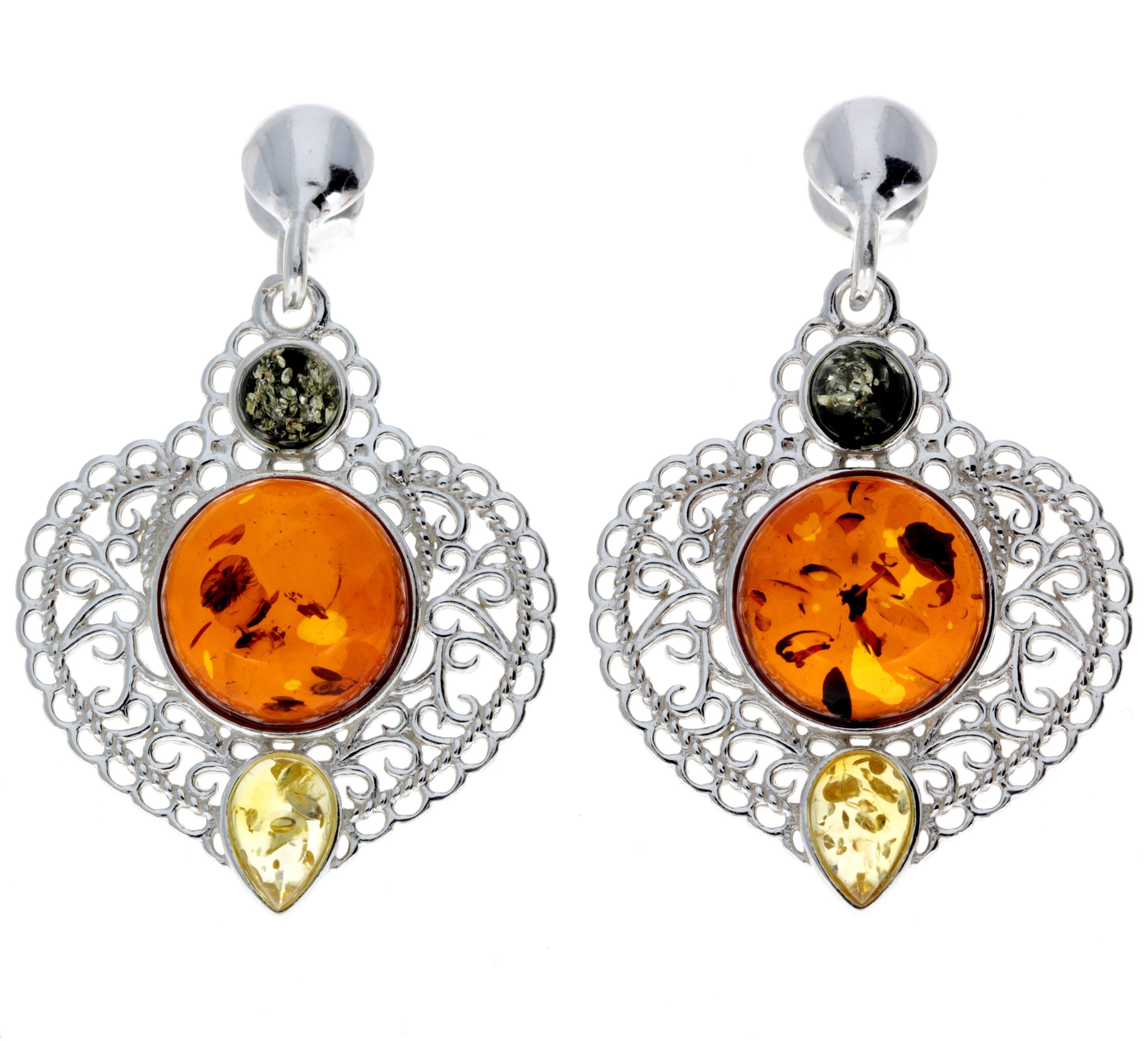 925 Sterling Silber & Baltischer Bernstein Große Ohrringe - M640