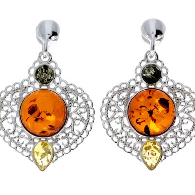 925 Sterling Silver & Baltic Amber Large Drop Earrings - M640