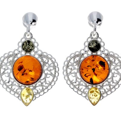925 Sterling Silver & Baltic Amber Large Drop Earrings - M640