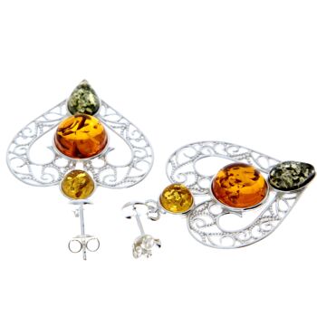 Boucles d'oreilles en argent sterling 925 et gros cœurs en ambre de la Baltique - M643 3