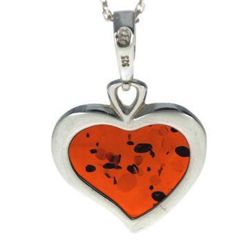 Pendentif gravé coeur classique en argent sterling 925 et ambre de la Baltique - AD200 3