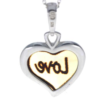 Pendentif gravé coeur classique en argent sterling 925 et ambre de la Baltique - AD200 19