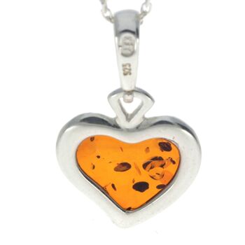 Pendentif coeur classique gravé en argent sterling 925 et ambre de la Baltique - AC203 3