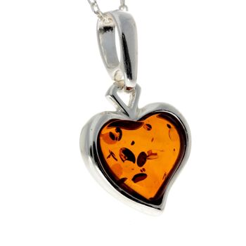 Pendentif coeur classique gravé en argent sterling 925 et ambre de la Baltique - AC203 4