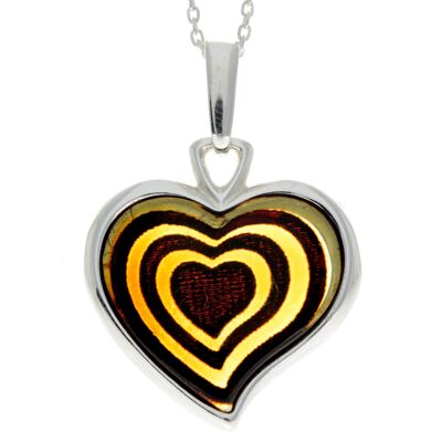 925 Sterling Silver Gold Plated & Baltic Amber Heart Engraved Pendant - AF204