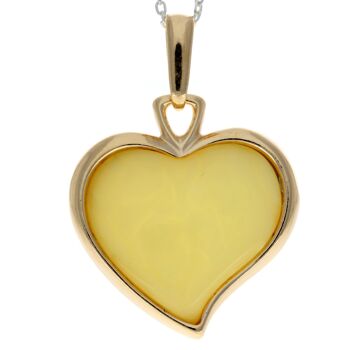 Pendentif gravé en forme de cœur en argent sterling 925 plaqué or et ambre de la Baltique - AF204 13