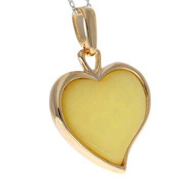 Pendentif gravé en forme de cœur en argent sterling 925 plaqué or et ambre de la Baltique - AF204 16
